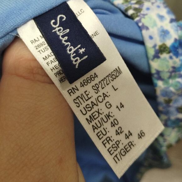 Splendid Size Large Blue Floral 2 Piece Swimsuit Shelf Bra Bikini Top & Bottom - Picture 6 of 7